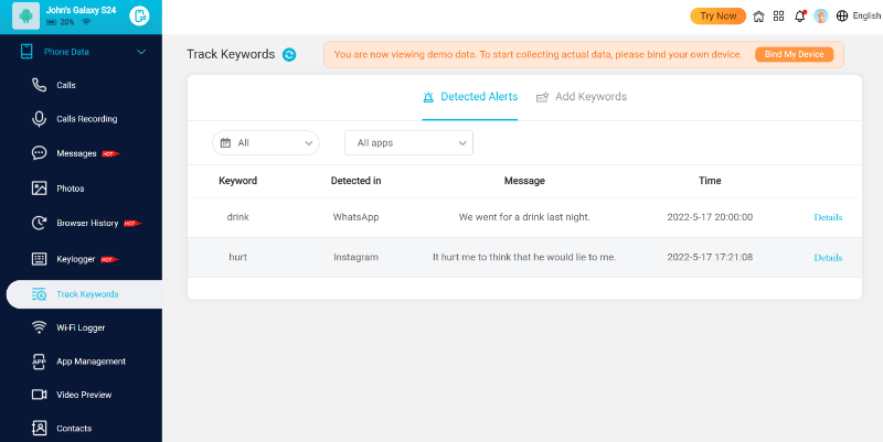 kidsguard pro track keywords
feature