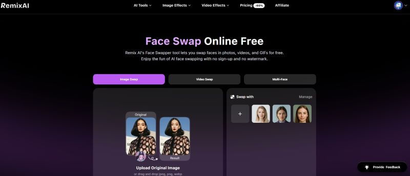 remixai face swap tool