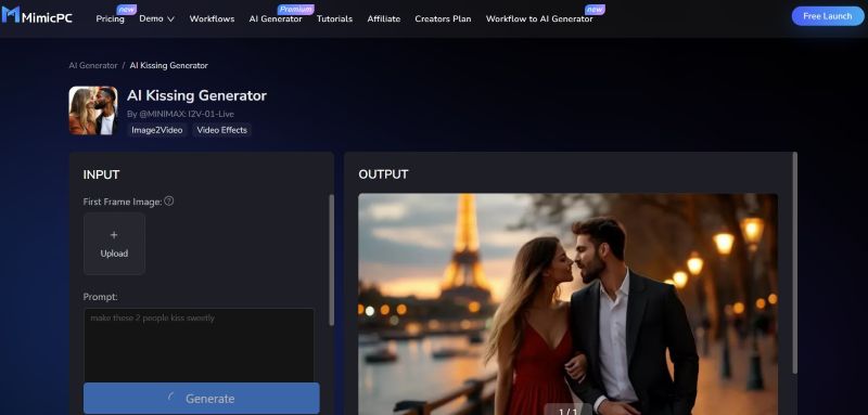 mimic ai kissing generator