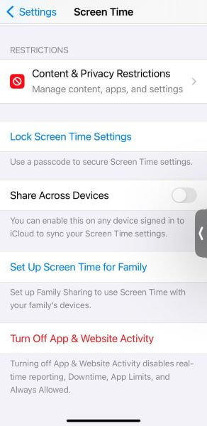 toggle the content and
privacy restrictions