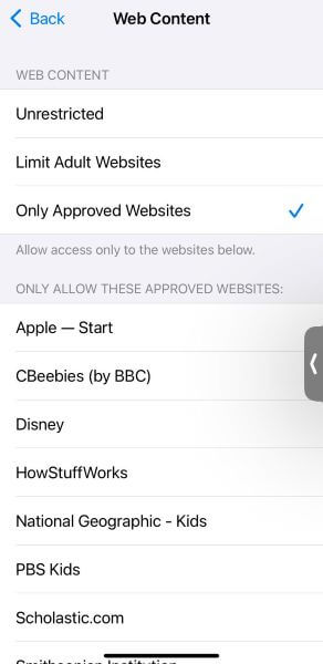 set allowed websites