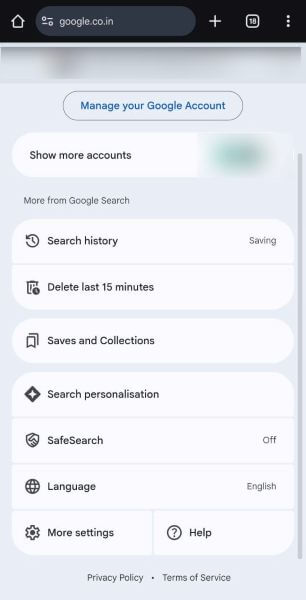 access safesearch from the menu