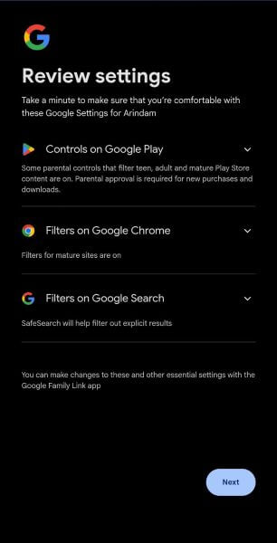 review parental control settings