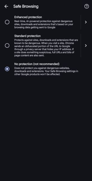 set safe browsing level