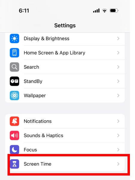open screen time in settings