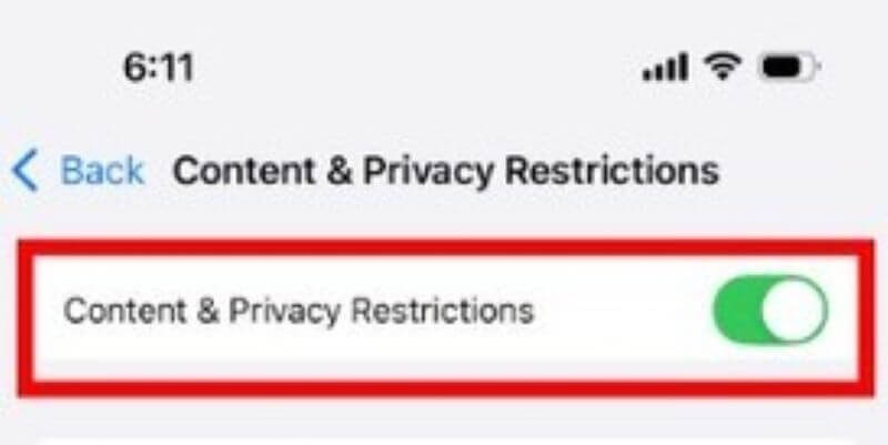 select content and privacy restrictions