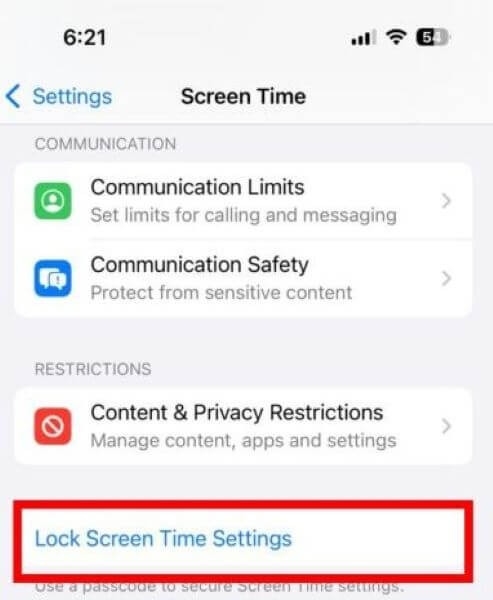 open lock screen time settings