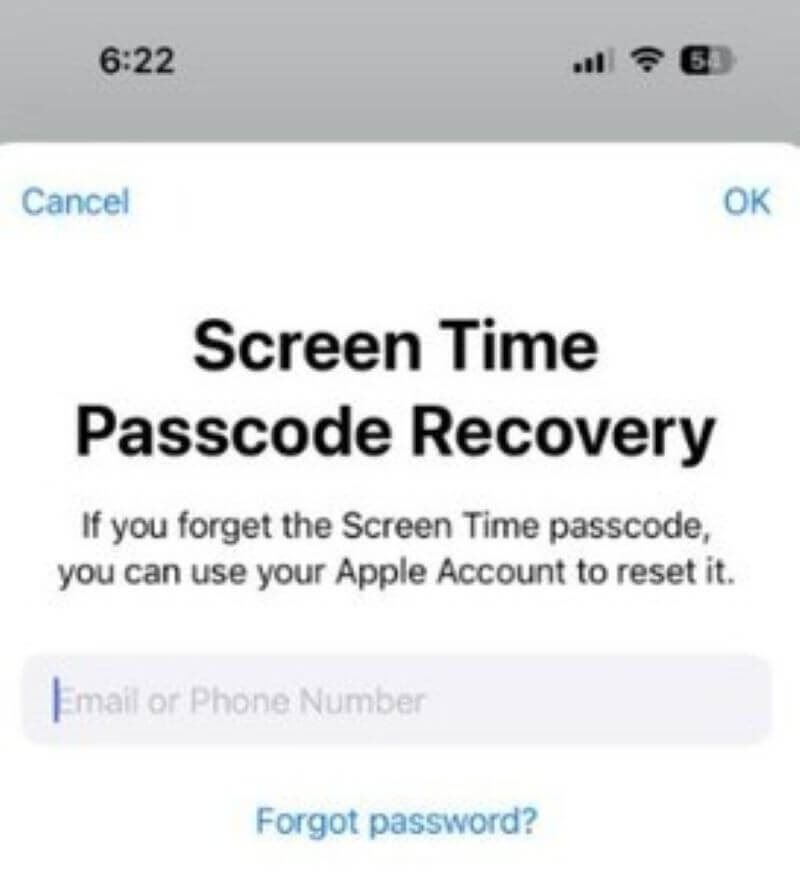 set screen time recovery password