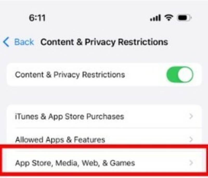 select app store media web  games
option
