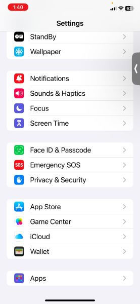 access the apps from settings