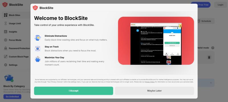 access settings of blocksite