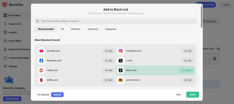 add tiktok to block list