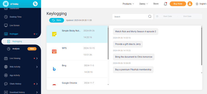 keystroke logging on monivisor