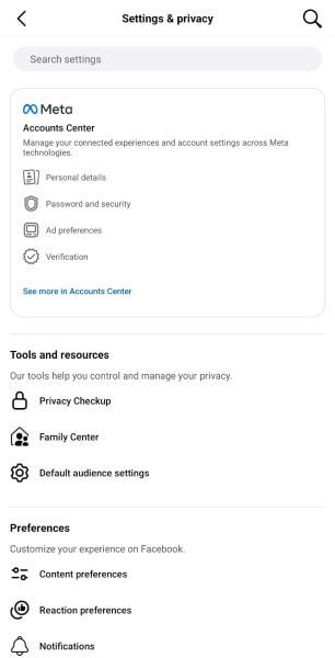 location settings page of facebook