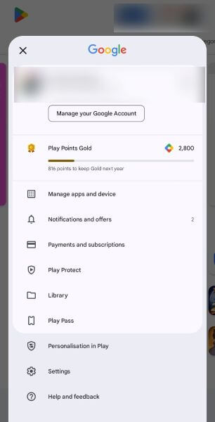 access settings on google playstore