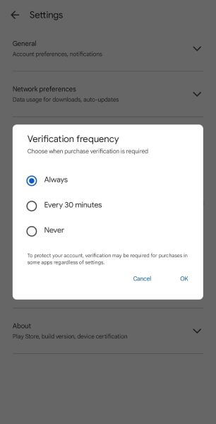 set verification frequency to always