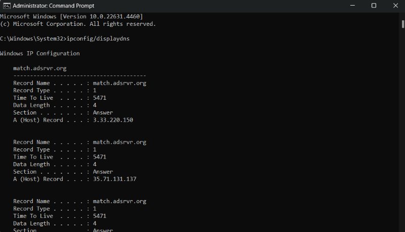 command
to access the list of visited websites