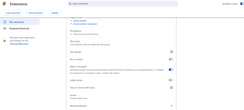 allow the extension to work in
incognito