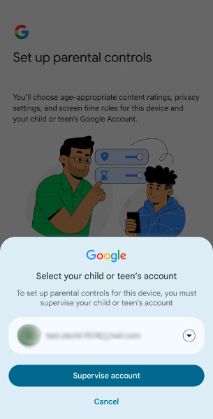 select child’s account