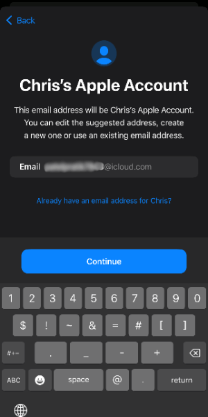 child’s apple account