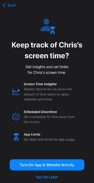 keep track of child’s screen time window