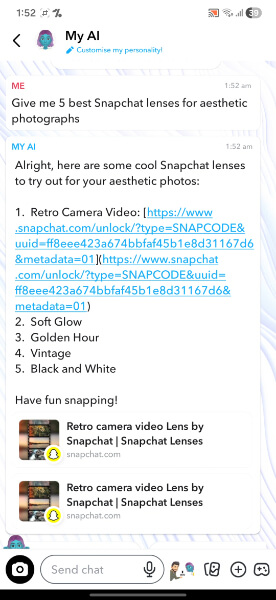 snapchat my ai safe lenses
recommendations