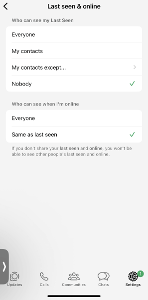 make changes to last seen and online
status