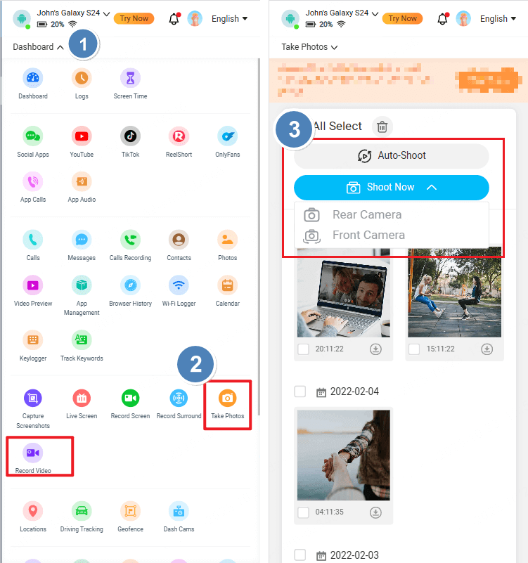 kidsguard pro access remote camera