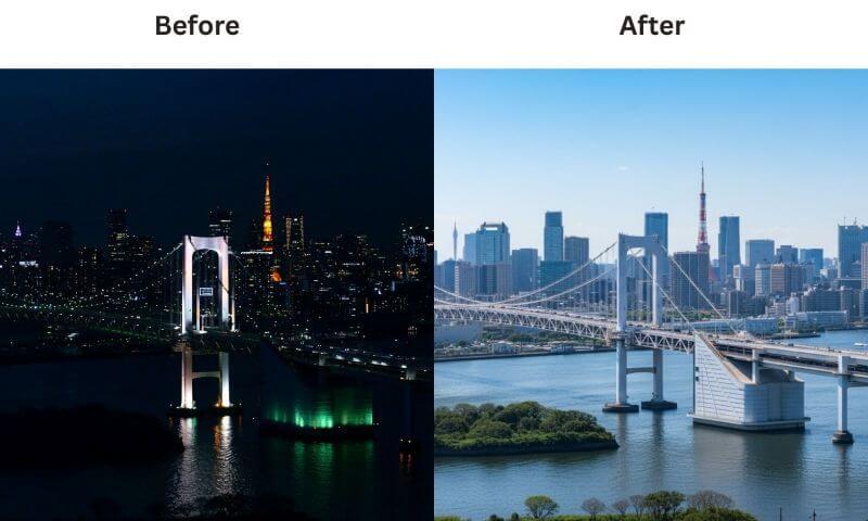 before and after image of switching
the time