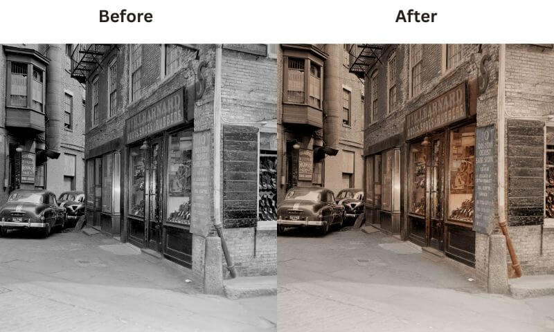 before and after image of restoring
a vintage photo