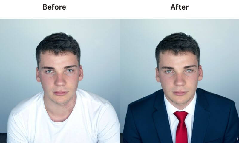 before and after image of changing
portrait looks