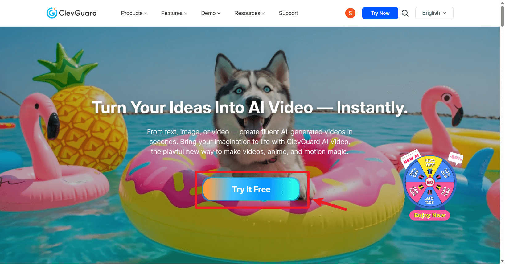 go to clevguard ai video mainpage