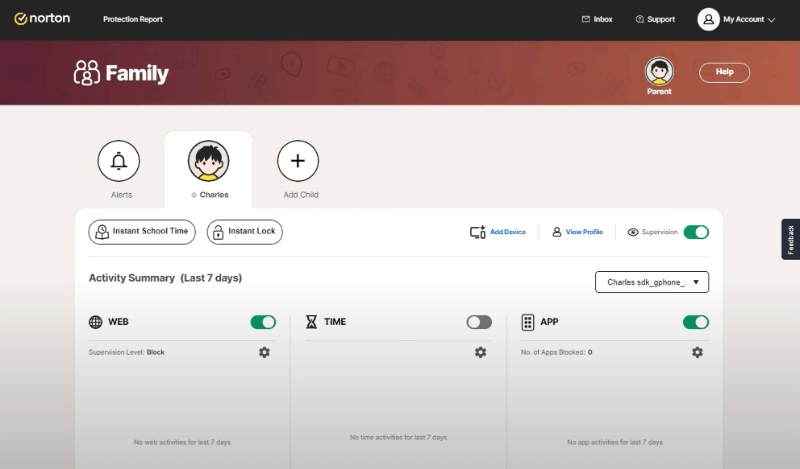 norton family dashboard