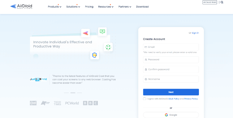 airdroid login page