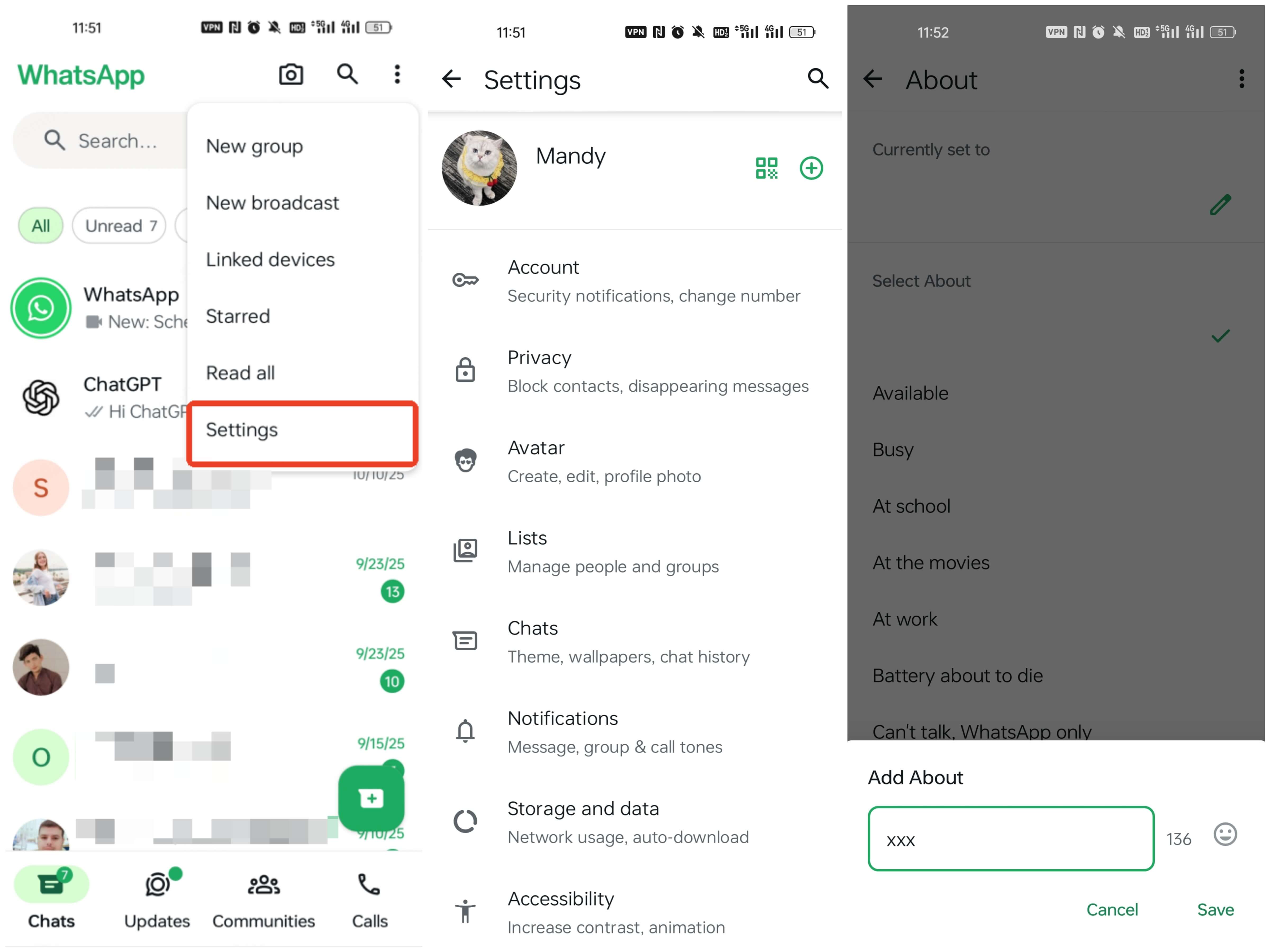 how to set blank WhatsApp status step 1