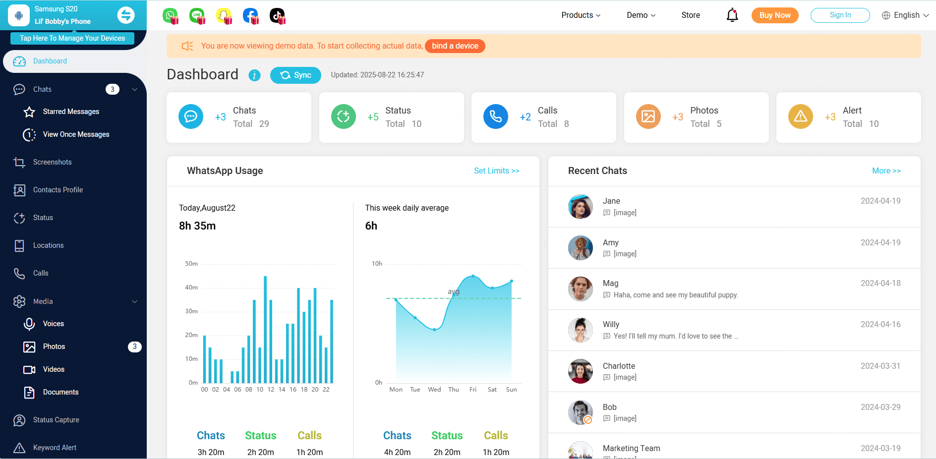 demo of kidsguard for whatsapp