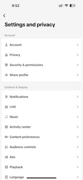 select privacy under settings and privacy