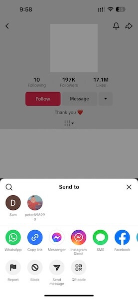 open the profile to block