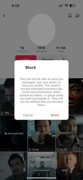 click block to restrict the user