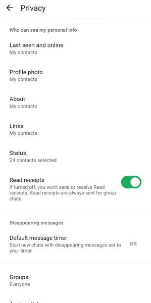 last seen and online settings on
whatsapp