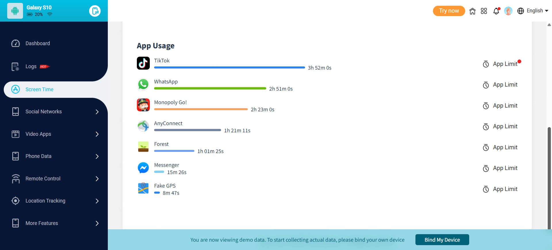 kidsguard pro set app screen time limit