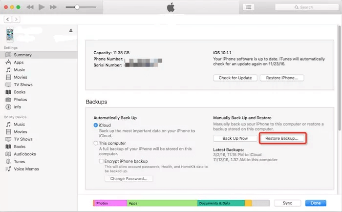 restore WhatsApp messages from iTunes