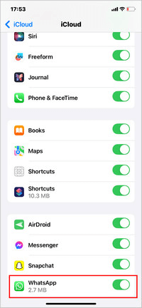 Check whether WhatsApp appears under the apps using iCloud
