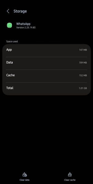 clear whatsapp cache