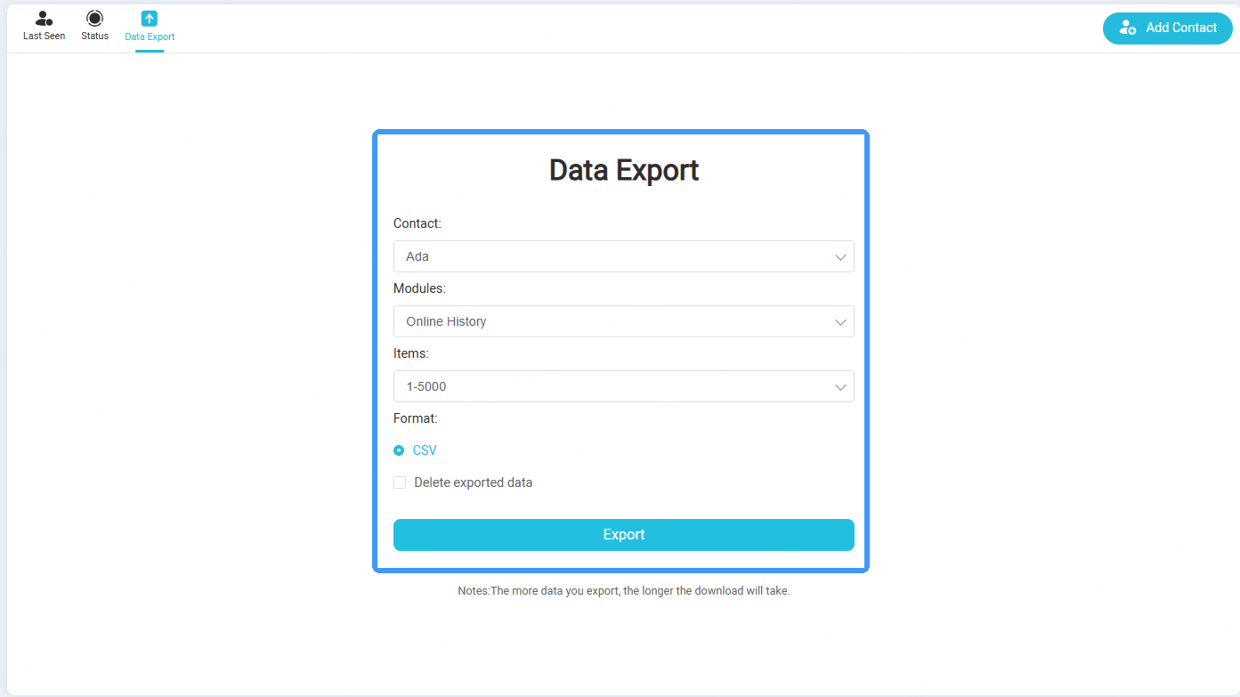 export WhatsApp data throgh WspSeen