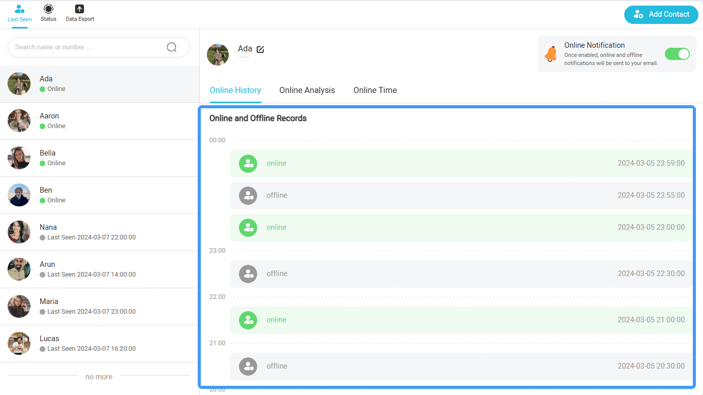 WspSeen show online/offline status