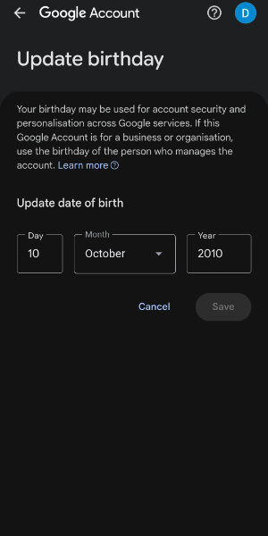 update or add birthday