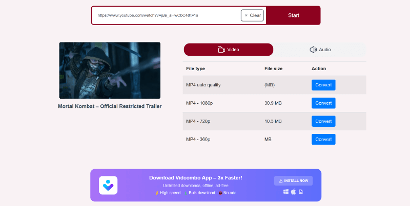 paste the video url