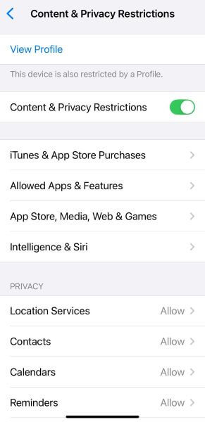 tap on the content and privacy
    restrictions option