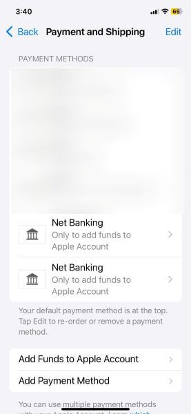 edit the payment method